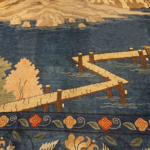1920s Blue Grand Scale Antique Chinese Peking Scenic Pictorial Wool Gallery Rug - detail view 5