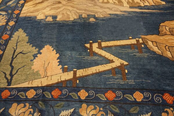 1920s blue grand scale antique chinese peking scenic pictorial wool gallery rug 6 1920s blue grand scale antique chinese peking scenic pictorial wool gallery rug - detail view 5