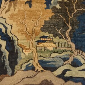 1920s Blue Grand Scale Antique Chinese Peking Scenic Pictorial Wool Gallery Rug - detail view 7