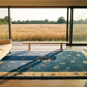 1920s Blue Ivory Beige Cream White Rectangle Antique Hand Knotted Pile Wool Rug (SKU 24733) - room view