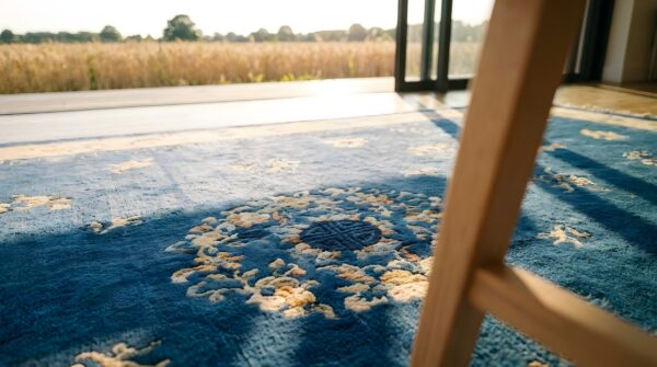 1920s blue ivory beige cream white rectangle antique hand knotted pile wool rug 11 1920s blue ivory beige cream white rectangle antique hand knotted pile wool rug (sku 24733) - in-room detail