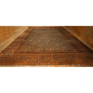 1920s Blue Navy Classic Floral Shah Abbas Antique Handknotted Wool Kashan Rug - detail view 1