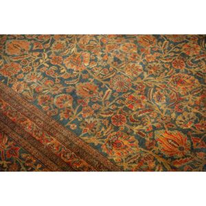 1920s Blue Navy Classic Floral Shah Abbas Antique Handknotted Wool Kashan Rug - detail view 4