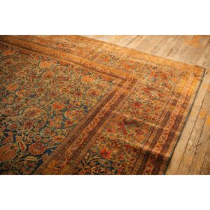 1920s Blue Navy Classic Floral Shah Abbas Antique Handknotted Wool Kashan Rug - detail view 5