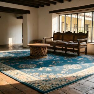 1920s Blue Wool Hand Knotted Pile Rectangle Antique Rug (SKU 23583) - room view