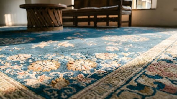 1920s blue wool hand knotted pile rectangle antique rug 11 1920s blue wool hand knotted pile rectangle antique rug (sku 23583) - in-room detail