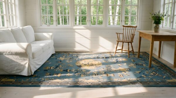 1920s blue antique rectangle hand knotted pile wool rug (sku 24467) - room view