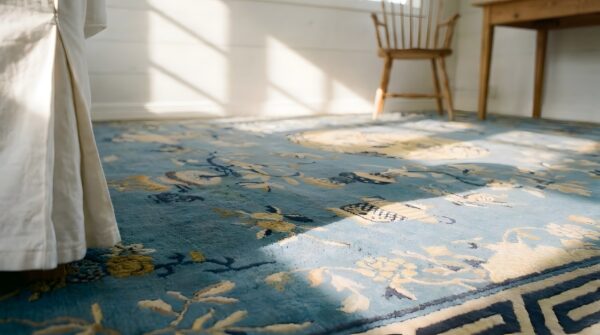 1920s blue antique rectangle hand knotted pile wool rug (sku 24467) - in-room detail