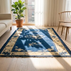 Hand Knotted Pile 1920s Blue Wool Rectangle Antique Rug (SKU 24873) - room view