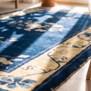 Hand Knotted Pile 1920s Blue Wool Rectangle Antique Rug (SKU 24873) - in-room detail