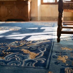 1920s Blue Hand Knotted Pile Wool Rectangle Antique Rug (SKU 24875) - in-room detail