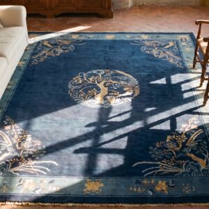 1920s Blue Hand Knotted Pile Wool Rectangle Antique Rug (SKU 24875) - styled overhead view