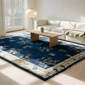 Hand Knotted Pile Wool 1920s Blue Antique Rectangle Large Rug (SKU 25009) - room view