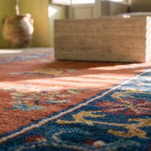 Antique 1920s Chinese Art Deco Allover Floral Coral Hand Knotted Hallway Runner Rug (SKU 22414) - in-room detail