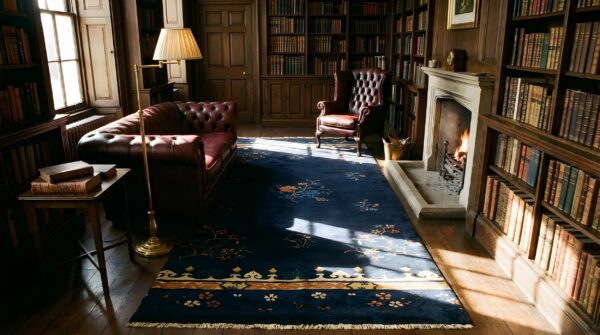 1920s antique chinese peking wool hallway runner - blue knotted rug 7 1920s antique chinese peking wool hallway runner - blue knotted rug (sku 25672) - room view