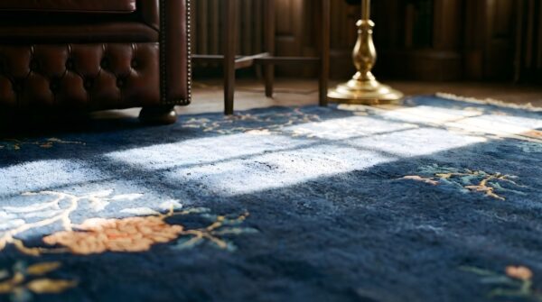 1920s antique chinese peking wool hallway runner - blue knotted rug 8 1920s antique chinese peking wool hallway runner - blue knotted rug (sku 25672) - in-room detail