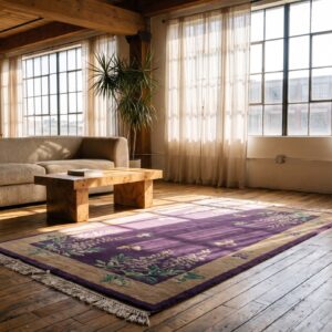 1920s Chinese Purple Rectangle Small Scatter Size Wool Antique - Art Deco Knotted Rug (SKU 22466) - room view