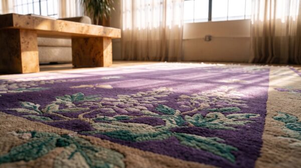 1920s chinese purple rectangle small scatter size wool antique - art deco knotted rug 8 1920s chinese purple rectangle small scatter size wool antique - art deco knotted rug (sku 22466) - in-room detail
