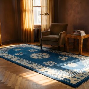 1920s Chinese Antique Small Scatter Size - Peking Blue Wool Rectangle Knotted Rug (SKU 25611) - room view