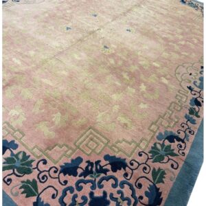 1920s Classic East Asian Pink Field Chinoiserie Antique Chinese Rug