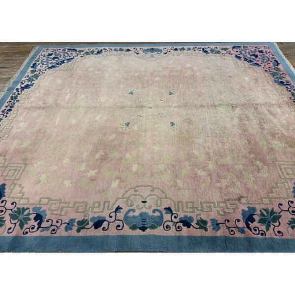 1920s classic east asian pink field chinoiserie antique chinese rug 3 1920s classic east asian pink field chinoiserie antique chinese rug - detail view 2