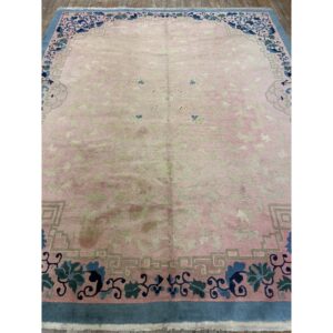 1920s Classic East Asian Pink Field Chinoiserie Antique Chinese Rug - detail view 3