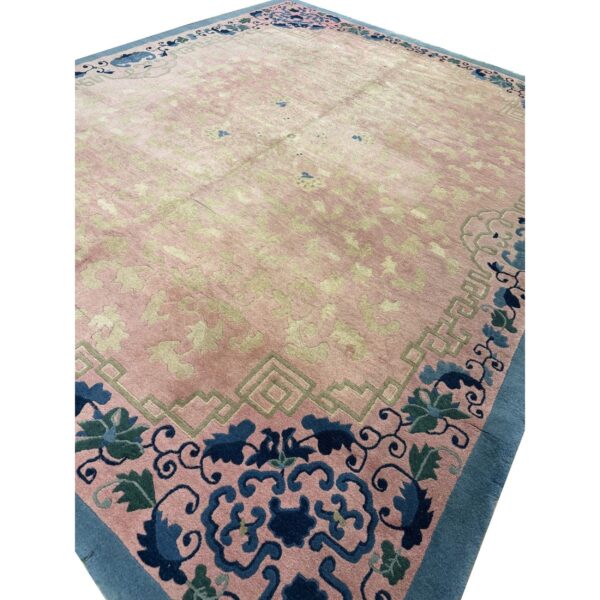 1920s classic east asian pink field chinoiserie antique chinese rug 6 1920s classic east asian pink field chinoiserie antique chinese rug - detail view 5