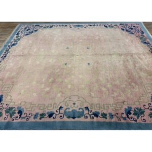 1920s Classic East Asian Pink Field Chinoiserie Antique Chinese Rug - detail view 7