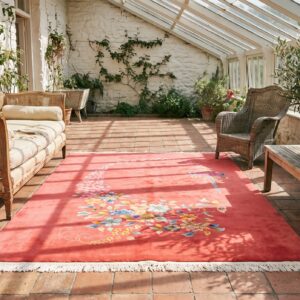 1920s Coral Rectangle Room Size Chinese - Art Deco Antique Wool Knotted Rug (SKU 22191) - room view