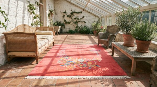 1920s coral rectangle room size chinese - art deco antique wool knotted rug 5 1920s coral rectangle room size chinese - art deco antique wool knotted rug (sku 22191) - room view