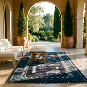 1920s Floral Medallion Blue Rectangle Antique Wool Hand Knotted Pile Rug (SKU 23231) - room view