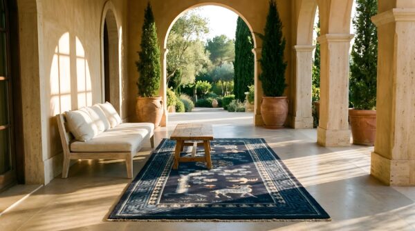 1920s floral medallion blue rectangle antique wool hand knotted pile rug 8 1920s floral medallion blue rectangle antique wool hand knotted pile rug (sku 23231) - room view