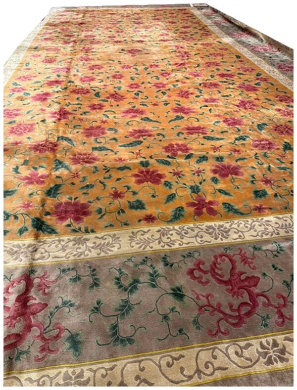 1920s gold field floral antique chinese art deco knotted wool wide gallery rug 1 1920s gold field floral antique chinese art deco knotted wool wide gallery rug