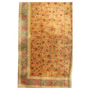 1920s Gold Field Floral Antique Chinese Art Deco Knotted Wool Wide Gallery Rug - detail view 1