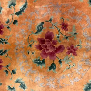 1920s Gold Field Floral Antique Chinese Art Deco Knotted Wool Wide Gallery Rug - detail view 3