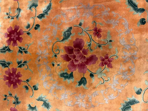 1920s gold field floral antique chinese art deco knotted wool wide gallery rug 4 1920s gold field floral antique chinese art deco knotted wool wide gallery rug - detail view 3