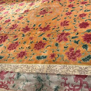 1920s Gold Field Floral Antique Chinese Art Deco Knotted Wool Wide Gallery Rug - detail view 4