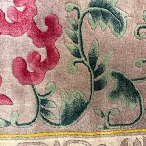 1920s Gold Field Floral Antique Chinese Art Deco Knotted Wool Wide Gallery Rug - detail view 5