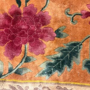 1920s Gold Field Floral Antique Chinese Art Deco Knotted Wool Wide Gallery Rug - detail view 6