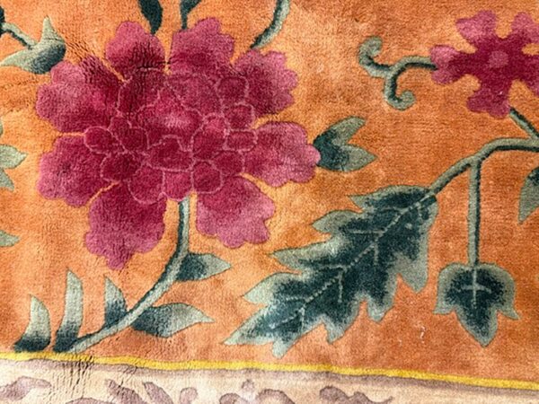 1920s gold field floral antique chinese art deco knotted wool wide gallery rug 7 1920s gold field floral antique chinese art deco knotted wool wide gallery rug - detail view 6