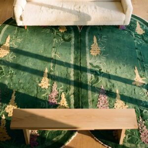 1920s Knotted Antique Green Chinese - Art Deco Small Scatter Size Wool Rectangleval Rug (SKU 25842) - styled overhead view
