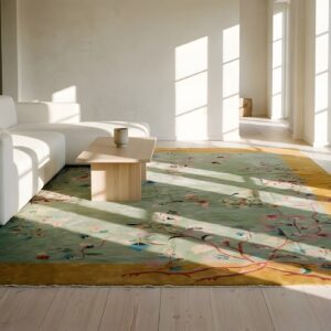 Antique Wool 1920s Green Rectangle Hand Knotted Pile Rug (SKU 25214) - room view