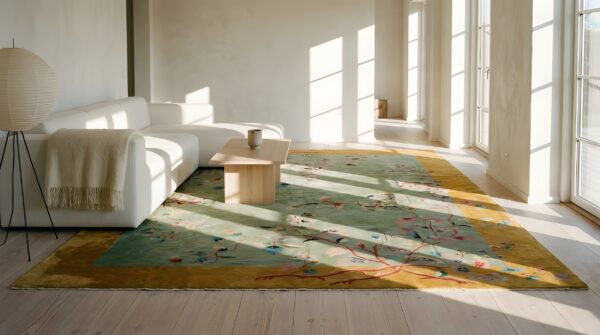Antique wool 1920s green rectangle hand knotted pile rug 8 Antique wool 1920s green rectangle hand knotted pile rug (sku 25214) - room view
