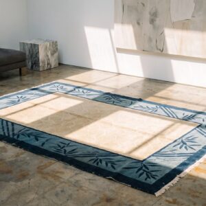 Wool 1920s Hand Knotted Pile Ivory Beige Cream White Floral Antique Rectangle Rug (SKU 23095) - room view