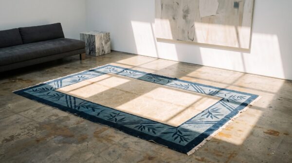 Wool 1920s hand knotted pile ivory beige cream white floral antique rectangle rug 8 Wool 1920s hand knotted pile ivory beige cream white floral antique rectangle rug (sku 23095) - room view