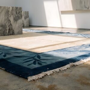 Wool 1920s Hand Knotted Pile Ivory Beige Cream White Floral Antique Rectangle Rug (SKU 23095) - in-room detail
