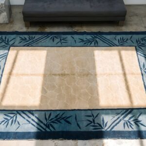 Wool 1920s Hand Knotted Pile Ivory Beige Cream White Floral Antique Rectangle Rug (SKU 23095) - styled overhead view