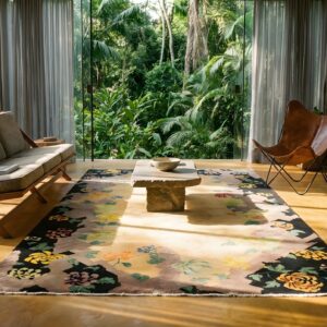 1920s Antique Ivory Beige Cream White Rectangle Wool Hand Knotted Pile Rug (SKU 24098) - room view