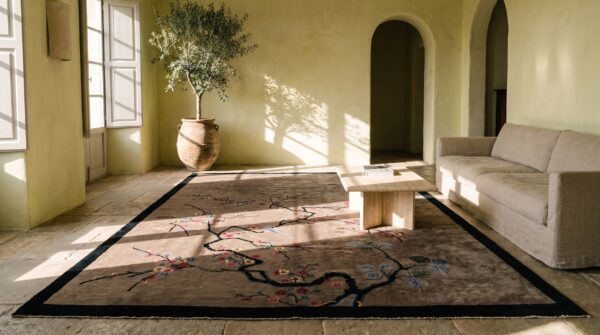 Knotted 1920s ivory chinese - art deco rectangle room size wool antique rug 5 Knotted 1920s ivory chinese - art deco rectangle room size wool antique rug (sku 22777) - room view
