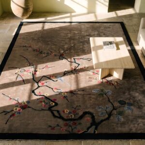 Knotted 1920s Ivory Chinese - Art Deco Rectangle Room Size Wool Antique Rug (SKU 22777) - styled overhead view